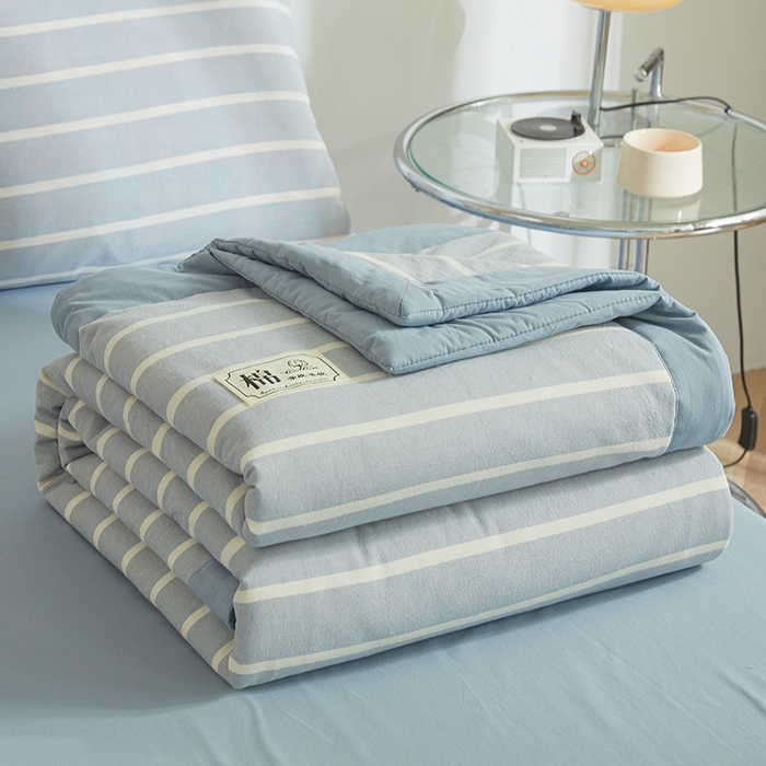 91家纺网 家纺一手货源 找家纺 晓时候 2025春夏新款水洗棉夏被新疆棉花被填充100%纯棉全棉夏凉被空调被单夏被 蓝白条