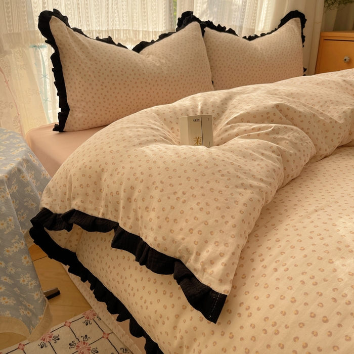 91家纺网 家纺一手货源 找家纺 繁花家居 2025春夏新款学生季韩式云感针织棉大花边木耳边四件套 加州甜心