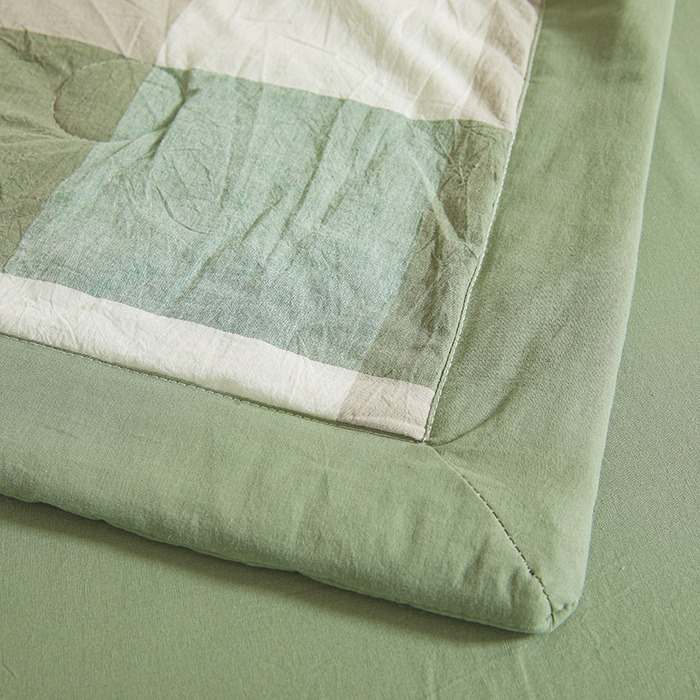 91家纺网 家纺一手货源 找家纺 晓时候 2025春夏新款水洗棉夏被新疆棉花被填充100%纯棉全棉夏凉被空调被单夏被 绿咖格