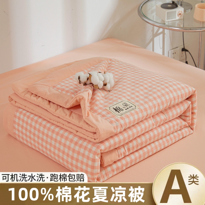 晓时候 2025春夏新款水洗棉夏被新疆棉花被填充100%纯棉全棉夏凉被空调被单夏被 蜜粉格