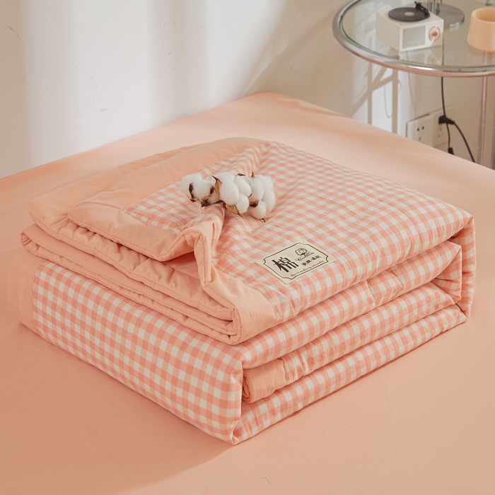 91家纺网 家纺一手货源 找家纺 晓时候 2025春夏新款水洗棉夏被新疆棉花被填充100%纯棉全棉夏凉被空调被单夏被 蜜粉格