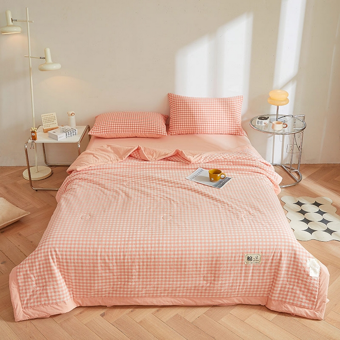 91家纺网 家纺一手货源 找家纺 晓时候 2025春夏新款水洗棉夏被新疆棉花被填充100%纯棉全棉夏凉被空调被单夏被 蜜粉格