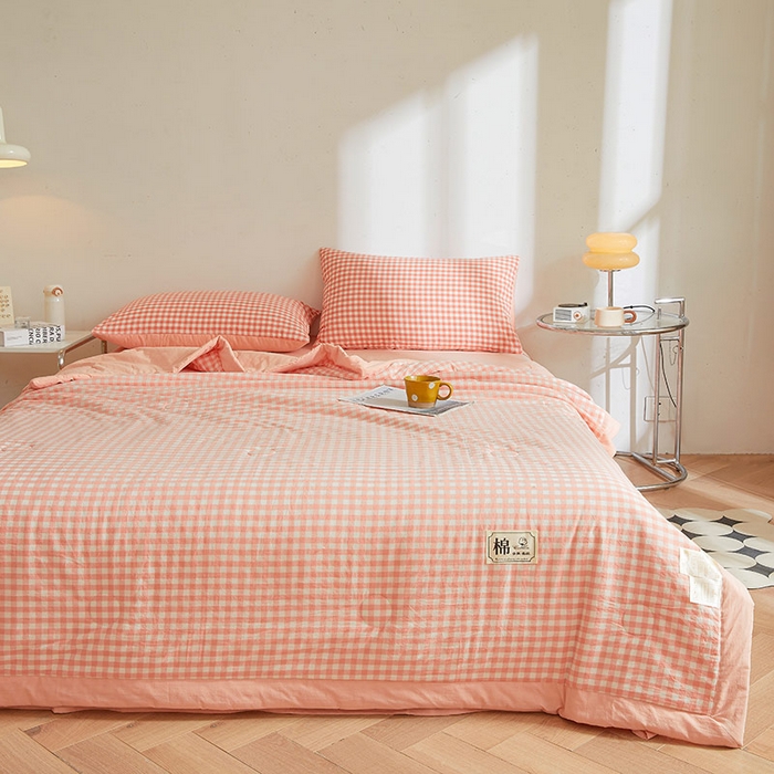 91家纺网 家纺一手货源 找家纺 晓时候 2025春夏新款水洗棉夏被新疆棉花被填充100%纯棉全棉夏凉被空调被单夏被 蜜粉格