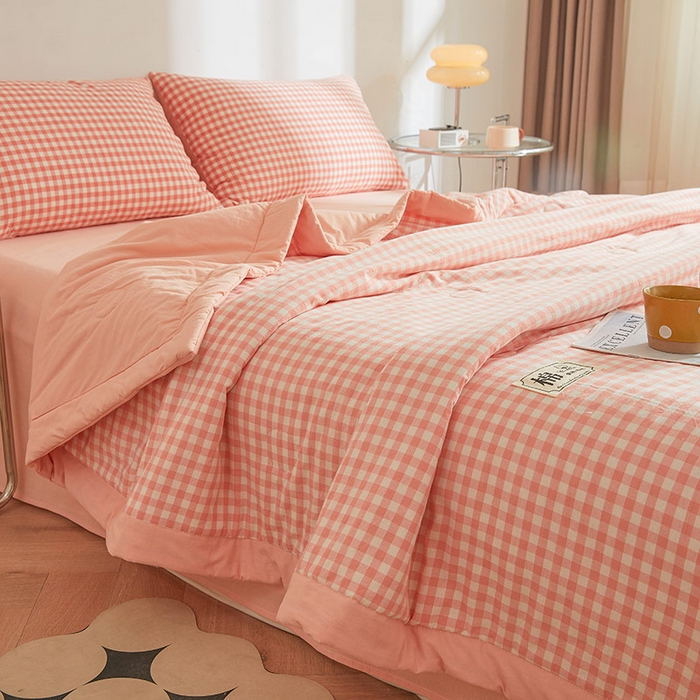 91家纺网 家纺一手货源 找家纺 晓时候 2025春夏新款水洗棉夏被新疆棉花被填充100%纯棉全棉夏凉被空调被单夏被 蜜粉格