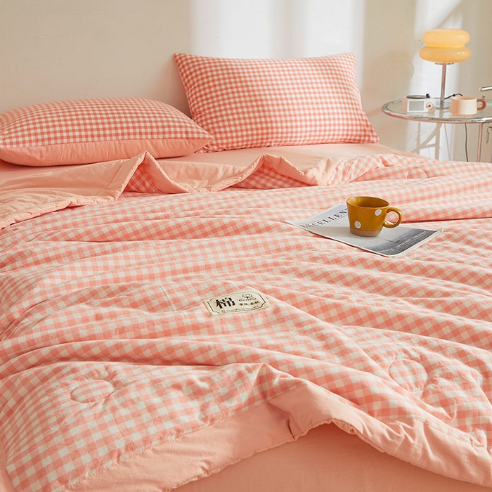 91家纺网 家纺一手货源 找家纺 晓时候 2025春夏新款水洗棉夏被新疆棉花被填充100%纯棉全棉夏凉被空调被单夏被 蜜粉格