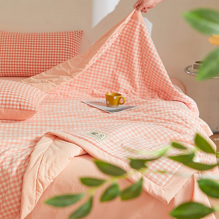 91家纺网 家纺一手货源 找家纺 晓时候 2025春夏新款水洗棉夏被新疆棉花被填充100%纯棉全棉夏凉被空调被单夏被 蜜粉格