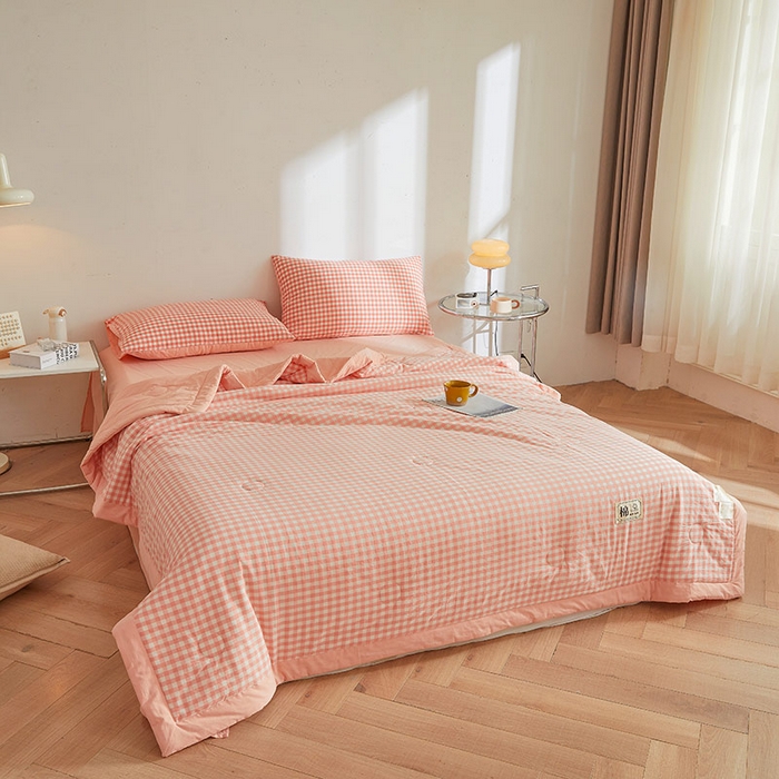 91家纺网 家纺一手货源 找家纺 晓时候 2025春夏新款水洗棉夏被新疆棉花被填充100%纯棉全棉夏凉被空调被单夏被 蜜粉格