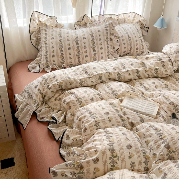 91家纺网 家纺一手货源 找家纺 （总）繁花家居 2025春夏新款学生季韩式云感针织棉大花边木耳边四件套