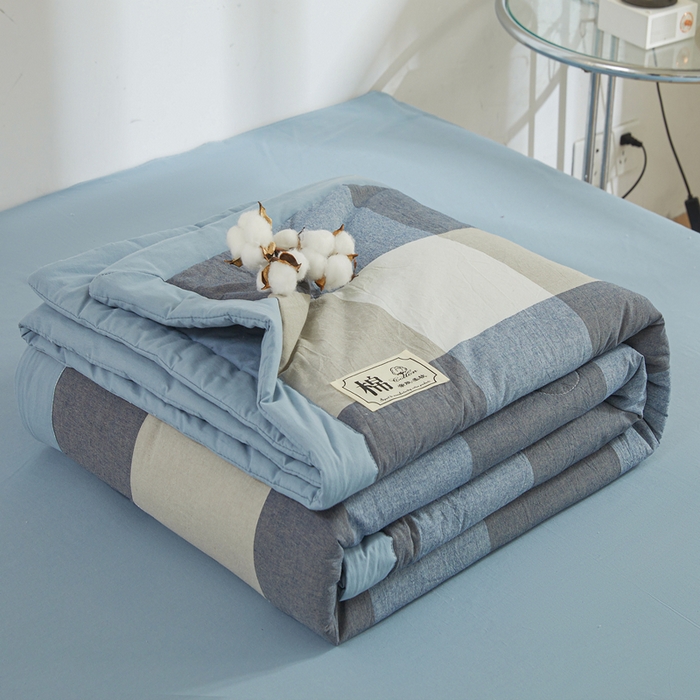 91家纺网 家纺一手货源 找家纺 晓时候 2025春夏新款水洗棉夏被新疆棉花被填充100%纯棉全棉夏凉被空调被单夏被 莫奈蓝