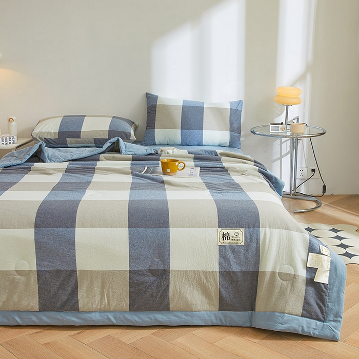 91家纺网 家纺一手货源 找家纺 晓时候 2025春夏新款水洗棉夏被新疆棉花被填充100%纯棉全棉夏凉被空调被单夏被 莫奈蓝