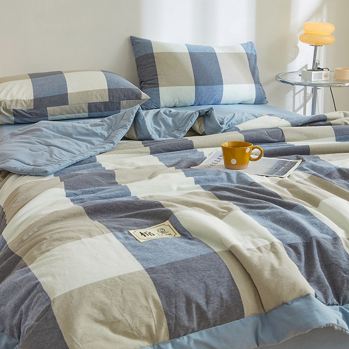 91家纺网 家纺一手货源 找家纺 晓时候 2025春夏新款水洗棉夏被新疆棉花被填充100%纯棉全棉夏凉被空调被单夏被 莫奈蓝