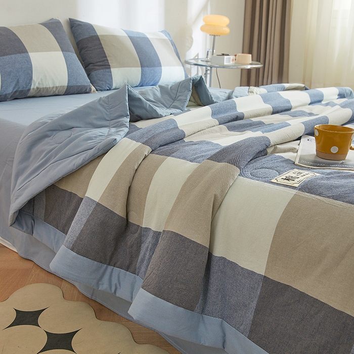 91家纺网 家纺一手货源 找家纺 晓时候 2025春夏新款水洗棉夏被新疆棉花被填充100%纯棉全棉夏凉被空调被单夏被 莫奈蓝