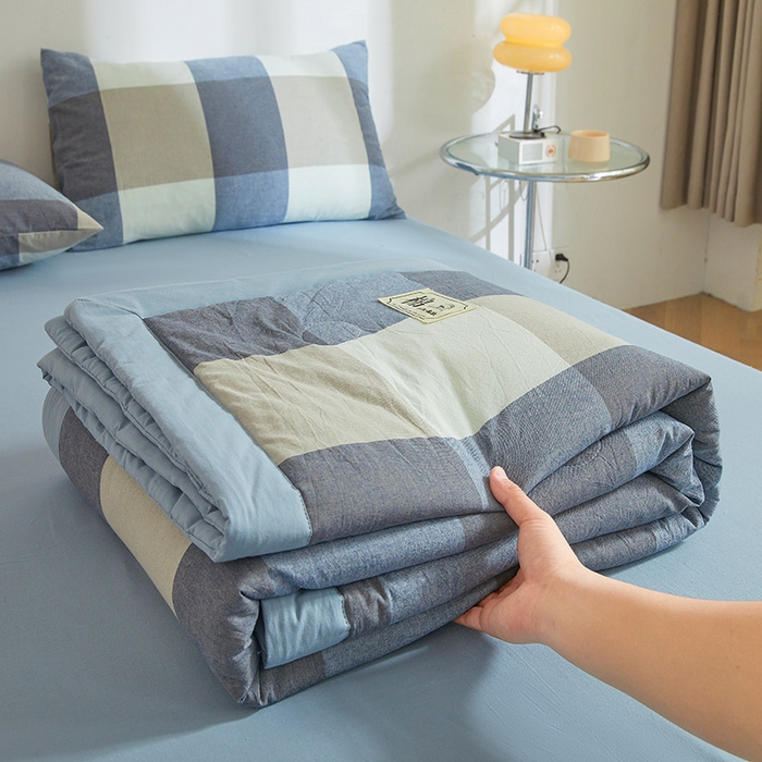 91家纺网 家纺一手货源 找家纺 晓时候 2025春夏新款水洗棉夏被新疆棉花被填充100%纯棉全棉夏凉被空调被单夏被 莫奈蓝