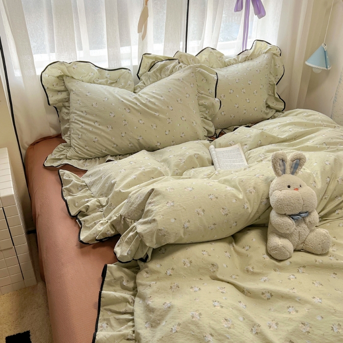 91家纺网 家纺一手货源 找家纺 （总）繁花家居 2025春夏新款学生季韩式云感针织棉大花边木耳边四件套