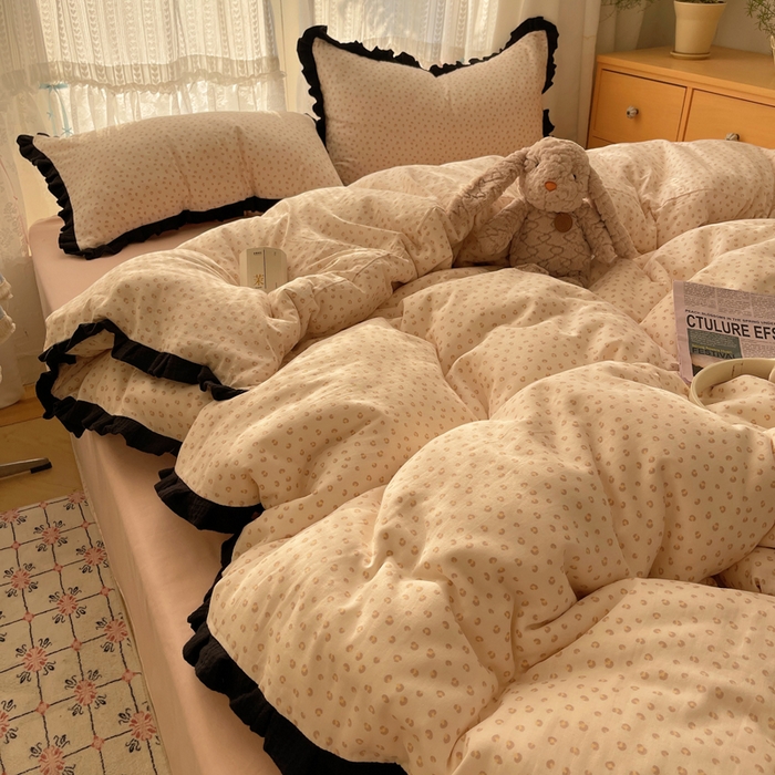 91家纺网 家纺一手货源 找家纺 （总）繁花家居 2025春夏新款学生季韩式云感针织棉大花边木耳边四件套