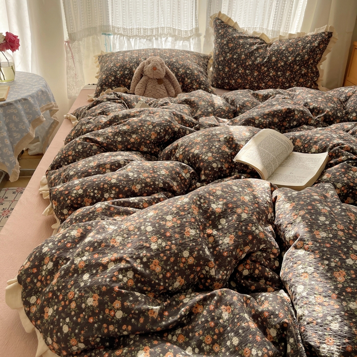 91家纺网 家纺一手货源 找家纺 （总）繁花家居 2025春夏新款学生季韩式云感针织棉大花边木耳边四件套