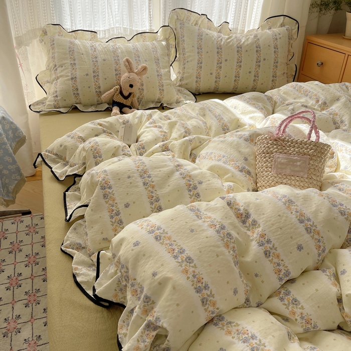 91家纺网 家纺一手货源 找家纺 （总）繁花家居 2025春夏新款学生季韩式云感针织棉大花边木耳边四件套