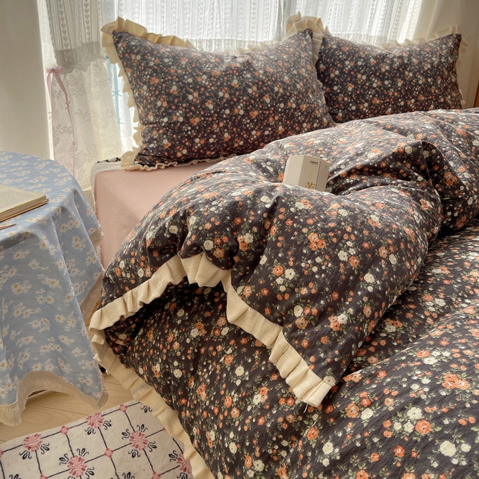 91家纺网 家纺一手货源 找家纺 （总）繁花家居 2025春夏新款学生季韩式云感针织棉大花边木耳边四件套