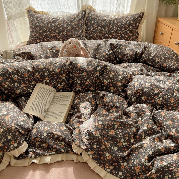 91家纺网 家纺一手货源 找家纺 （总）繁花家居 2025春夏新款学生季韩式云感针织棉大花边木耳边四件套