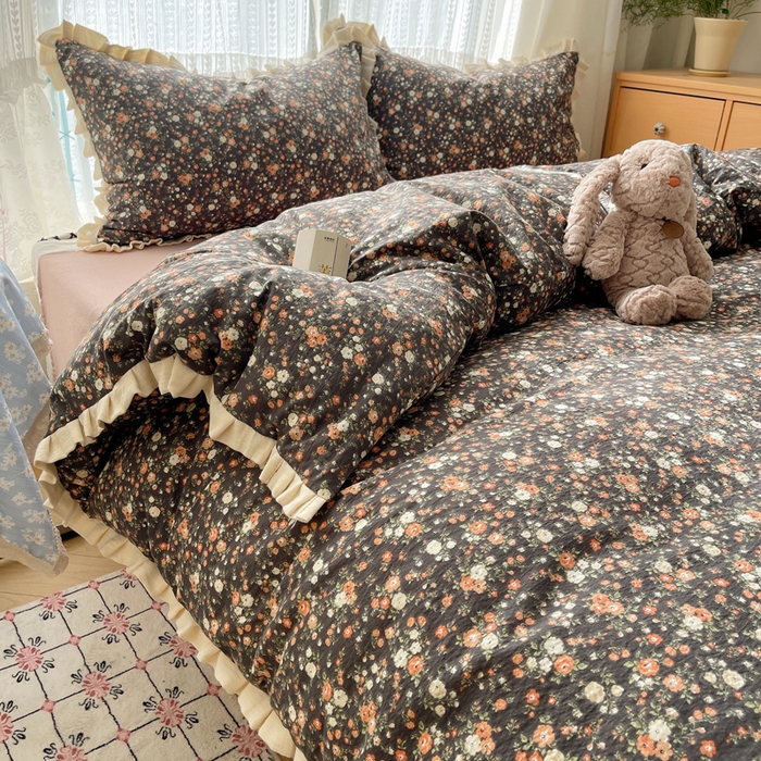 91家纺网 家纺一手货源 找家纺 （总）繁花家居 2025春夏新款学生季韩式云感针织棉大花边木耳边四件套