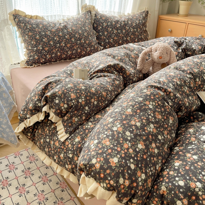 91家纺网 家纺一手货源 找家纺 （总）繁花家居 2025春夏新款学生季韩式云感针织棉大花边木耳边四件套