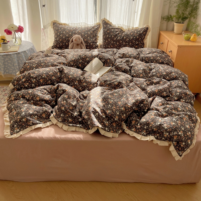 91家纺网 家纺一手货源 找家纺 （总）繁花家居 2025春夏新款学生季韩式云感针织棉大花边木耳边四件套