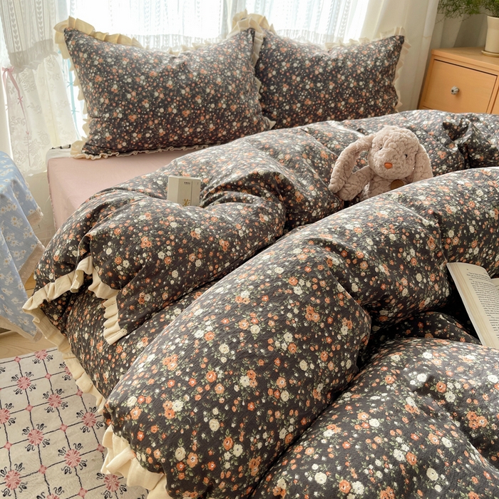 91家纺网 家纺一手货源 找家纺 （总）繁花家居 2025春夏新款学生季韩式云感针织棉大花边木耳边四件套