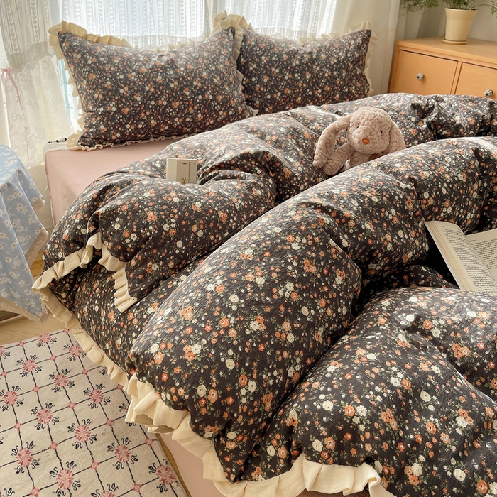 91家纺网 家纺一手货源 找家纺 （总）繁花家居 2025春夏新款学生季韩式云感针织棉大花边木耳边四件套