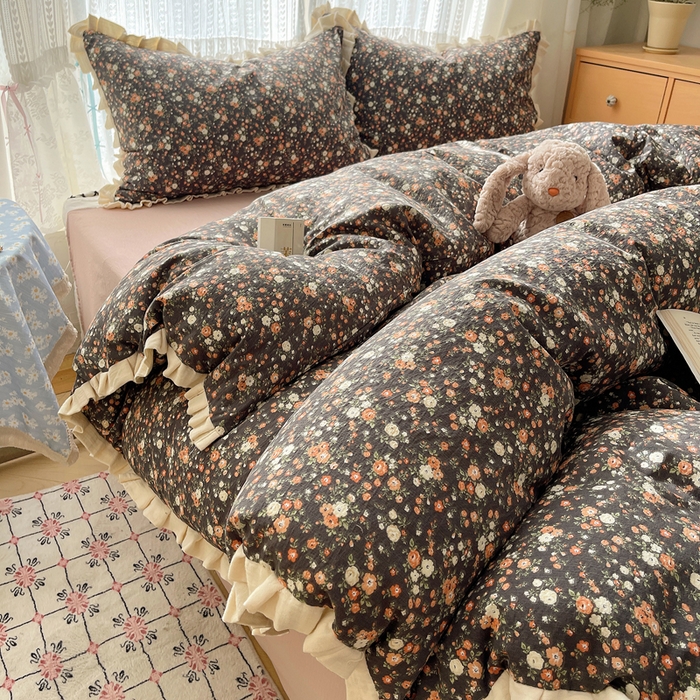 91家纺网 家纺一手货源 找家纺 （总）繁花家居 2025春夏新款学生季韩式云感针织棉大花边木耳边四件套