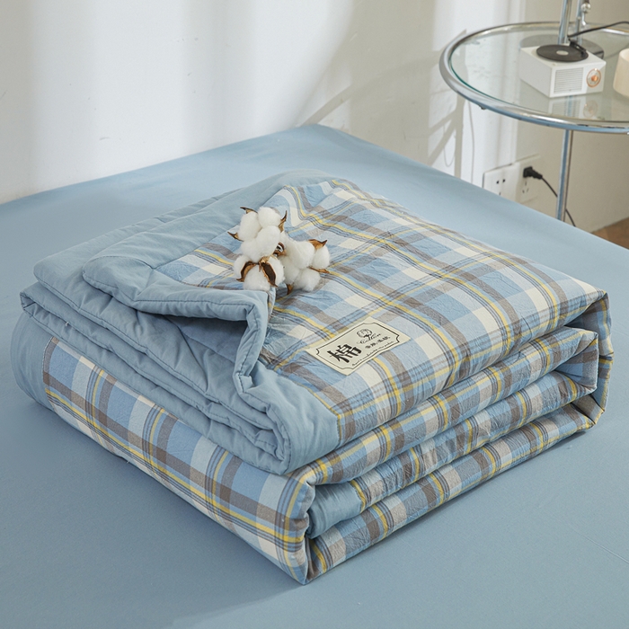 91家纺网 家纺一手货源 找家纺 晓时候 2025春夏新款水洗棉夏被新疆棉花被填充100%纯棉全棉夏凉被空调被单夏被 莫妮蓝