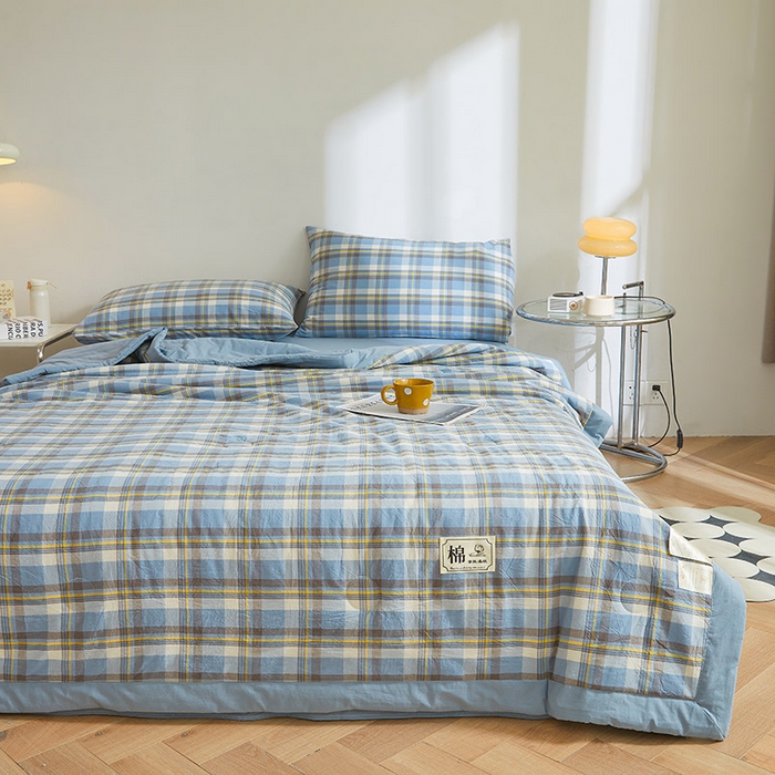 91家纺网 家纺一手货源 找家纺 晓时候 2025春夏新款水洗棉夏被新疆棉花被填充100%纯棉全棉夏凉被空调被单夏被 莫妮蓝