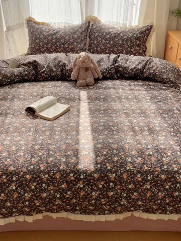 91家纺网 家纺一手货源 找家纺 （总）繁花家居 2025春夏新款学生季韩式云感针织棉大花边木耳边四件套