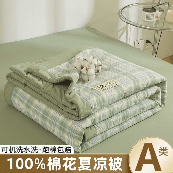 晓时候 2025春夏新款水洗棉夏被新疆棉花被填充100%纯棉全棉夏凉被空调被单夏被 青柠绿