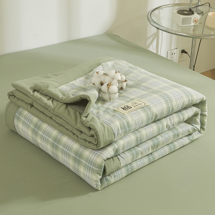 91家纺网 家纺一手货源 找家纺 晓时候 2025春夏新款水洗棉夏被新疆棉花被填充100%纯棉全棉夏凉被空调被单夏被 青柠绿