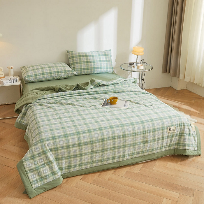 91家纺网 家纺一手货源 找家纺 晓时候 2025春夏新款水洗棉夏被新疆棉花被填充100%纯棉全棉夏凉被空调被单夏被 青柠绿