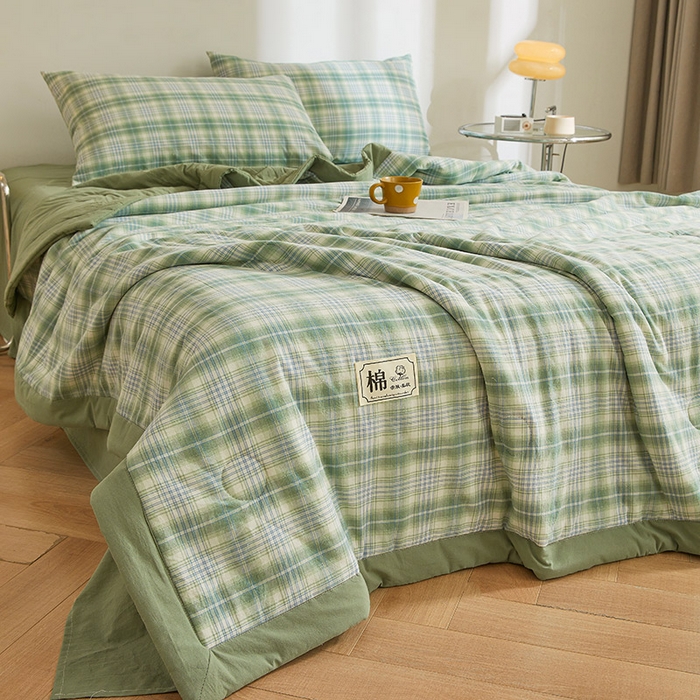 91家纺网 家纺一手货源 找家纺 晓时候 2025春夏新款水洗棉夏被新疆棉花被填充100%纯棉全棉夏凉被空调被单夏被 青柠绿