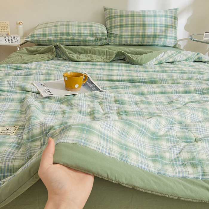 91家纺网 家纺一手货源 找家纺 晓时候 2025春夏新款水洗棉夏被新疆棉花被填充100%纯棉全棉夏凉被空调被单夏被 青柠绿