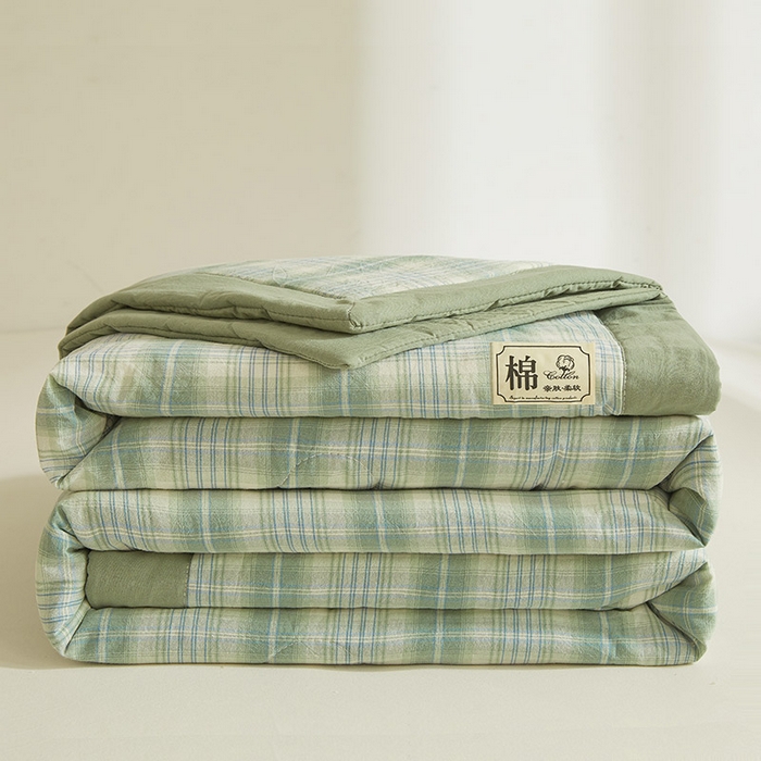 91家纺网 家纺一手货源 找家纺 晓时候 2025春夏新款水洗棉夏被新疆棉花被填充100%纯棉全棉夏凉被空调被单夏被 青柠绿