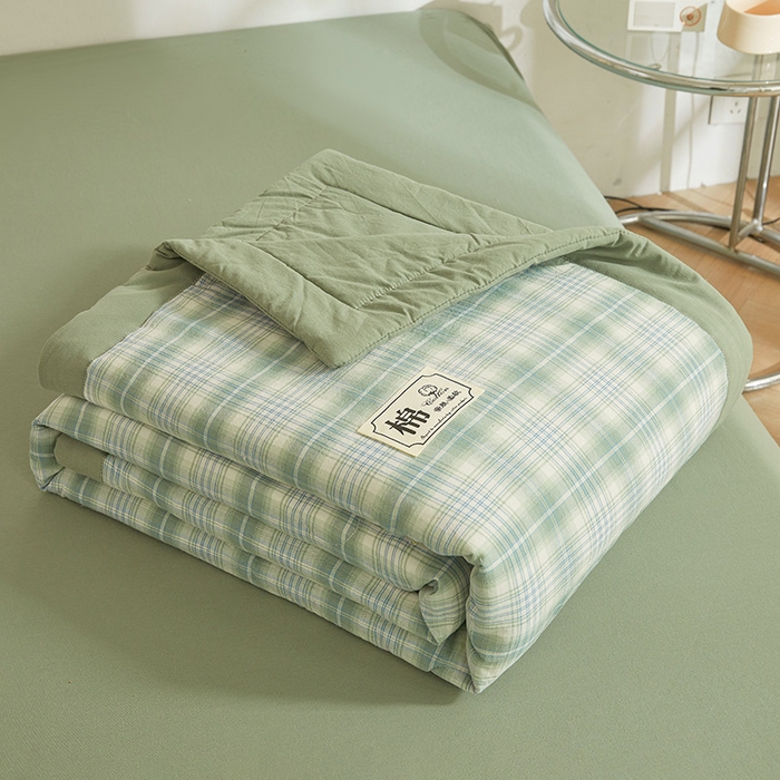 91家纺网 家纺一手货源 找家纺 晓时候 2025春夏新款水洗棉夏被新疆棉花被填充100%纯棉全棉夏凉被空调被单夏被 青柠绿