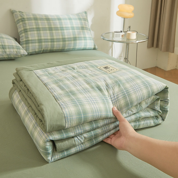 91家纺网 家纺一手货源 找家纺 晓时候 2025春夏新款水洗棉夏被新疆棉花被填充100%纯棉全棉夏凉被空调被单夏被 青柠绿