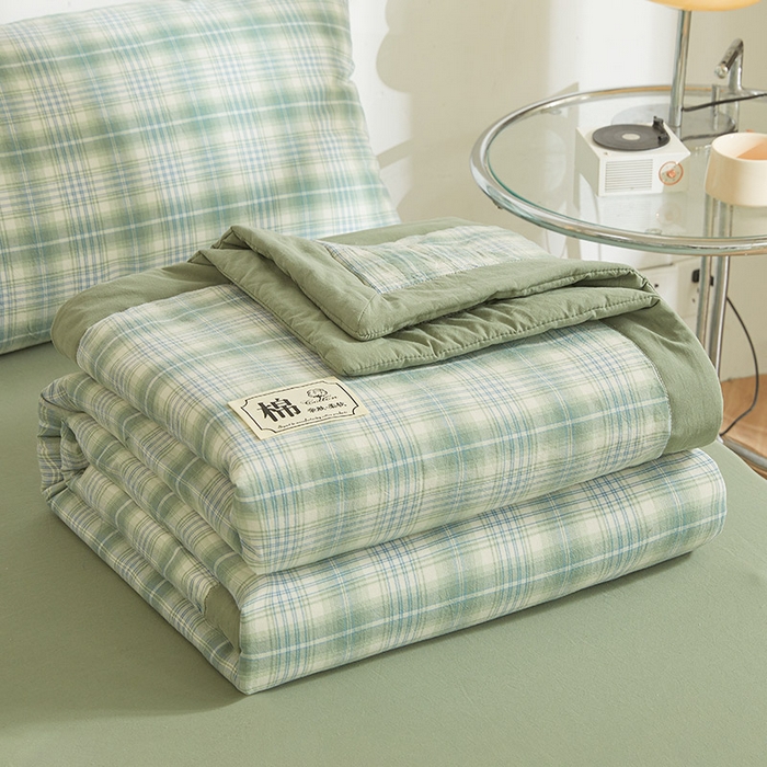 91家纺网 家纺一手货源 找家纺 晓时候 2025春夏新款水洗棉夏被新疆棉花被填充100%纯棉全棉夏凉被空调被单夏被 青柠绿