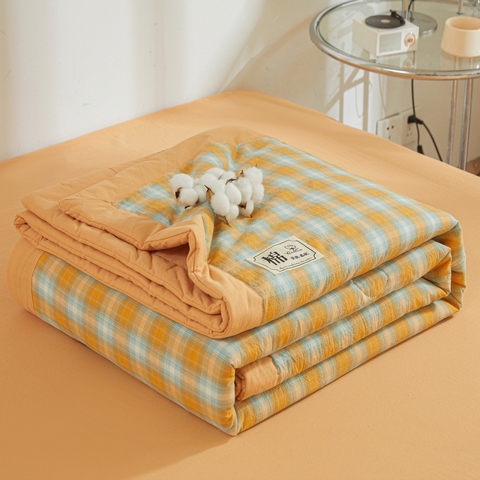 91家纺网 家纺一手货源 找家纺 晓时候 2026春夏新款水洗棉夏被新疆棉花被填充100%纯棉全棉夏凉被空调被单夏被 韶华桔