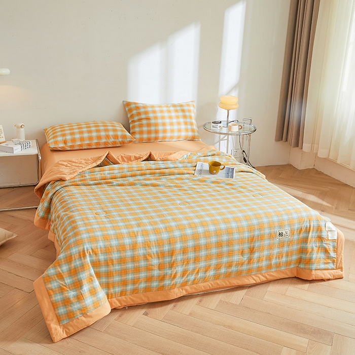 91家纺网 家纺一手货源 找家纺 晓时候 2026春夏新款水洗棉夏被新疆棉花被填充100%纯棉全棉夏凉被空调被单夏被 韶华桔