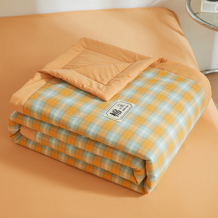 91家纺网 家纺一手货源 找家纺 晓时候 2026春夏新款水洗棉夏被新疆棉花被填充100%纯棉全棉夏凉被空调被单夏被 韶华桔