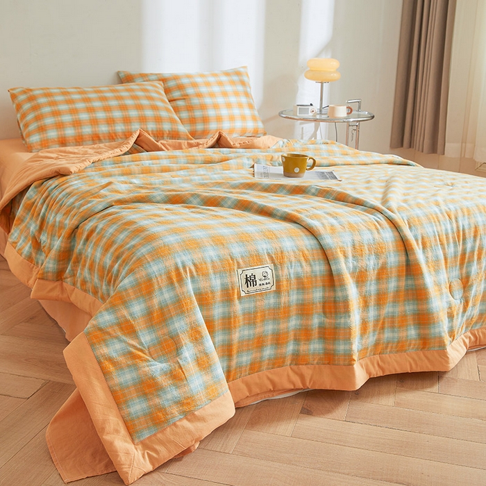 91家纺网 家纺一手货源 找家纺 晓时候 2026春夏新款水洗棉夏被新疆棉花被填充100%纯棉全棉夏凉被空调被单夏被 韶华桔