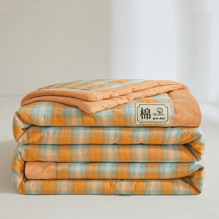 91家纺网 家纺一手货源 找家纺 晓时候 2026春夏新款水洗棉夏被新疆棉花被填充100%纯棉全棉夏凉被空调被单夏被 韶华桔