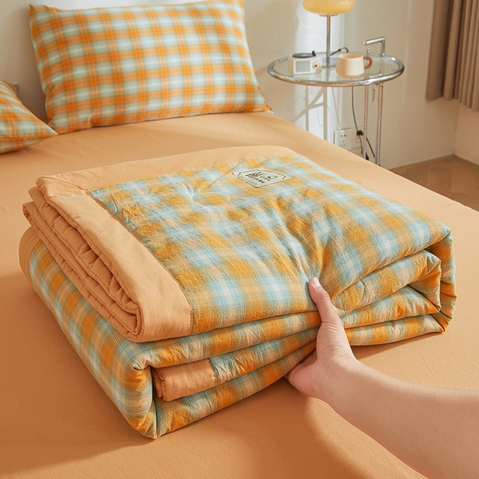 91家纺网 家纺一手货源 找家纺 晓时候 2026春夏新款水洗棉夏被新疆棉花被填充100%纯棉全棉夏凉被空调被单夏被 韶华桔