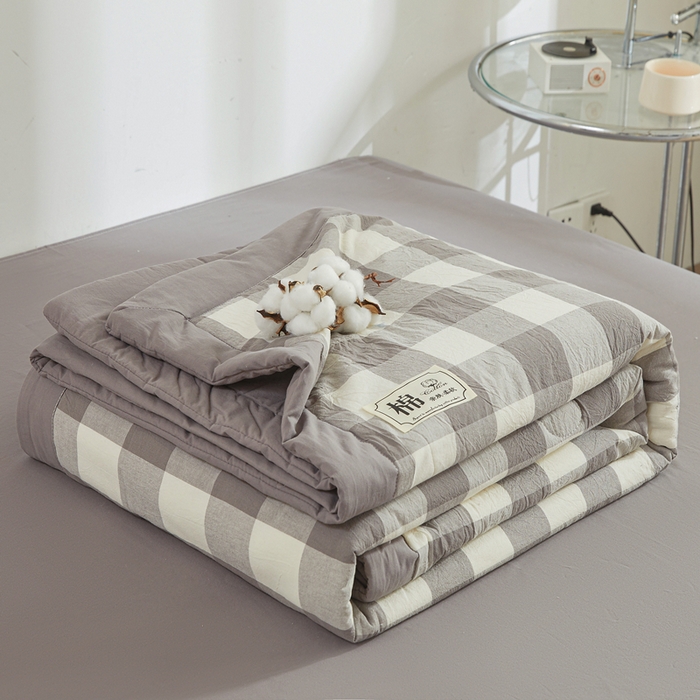 91家纺网 家纺一手货源 找家纺 晓时候 2025春夏新款水洗棉夏被新疆棉花被填充100%纯棉全棉夏凉被空调被单夏被 绅灰格