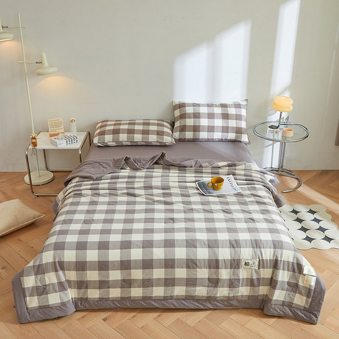 91家纺网 家纺一手货源 找家纺 晓时候 2025春夏新款水洗棉夏被新疆棉花被填充100%纯棉全棉夏凉被空调被单夏被 绅灰格