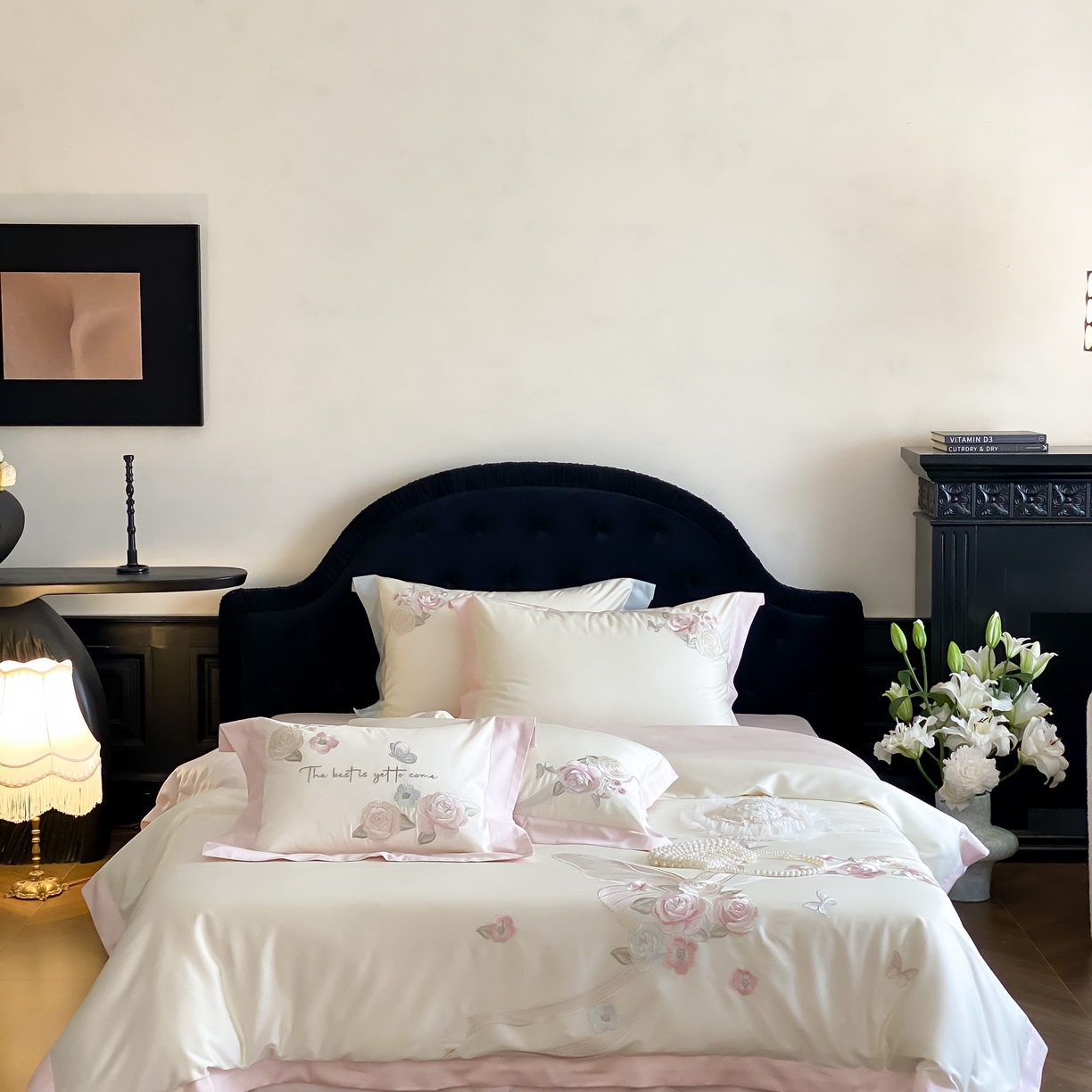 91家纺网 家纺一手货源 找家纺 （总）佳汐蓝家纺 2025春夏新款天丝棉蝶舞繁花绣花天丝四件套